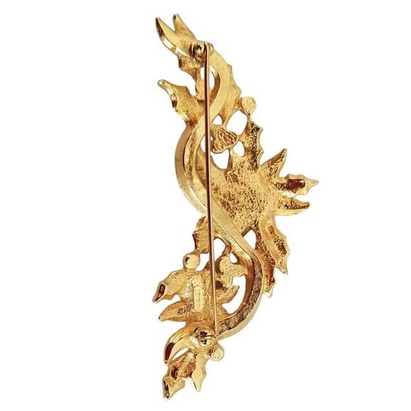 Avon Red Enamel, Rhinestone Faux Pearl Christmas Poinsettia Swag Brooch, M432 - Picture 3 of 6